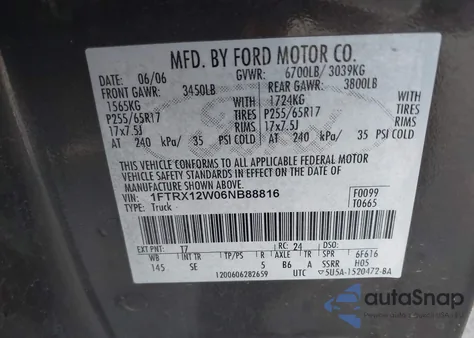 2006 Ford F-150 Stx/Xl/Xlt from USA, damaged, VIN 1FTRX12W06NB88816